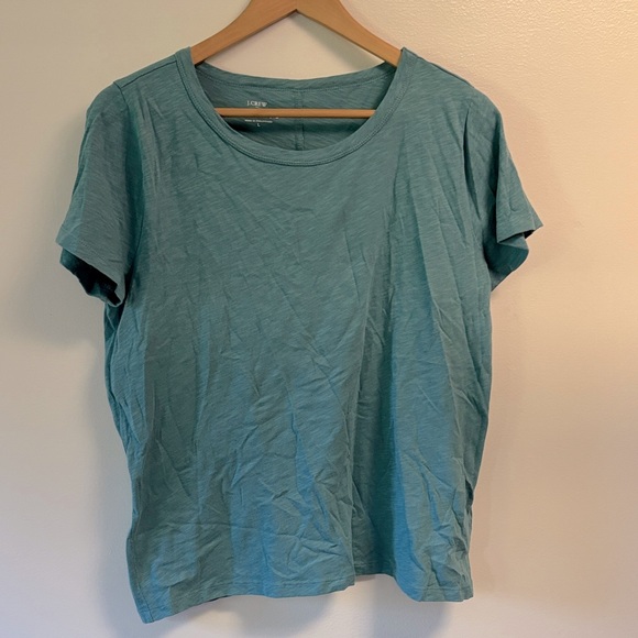 J. Crew sz L Aqua Short Sleeve Girlfriend Tee Women's Top - Picture 1 of 7